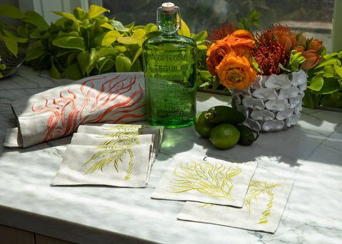 Euro Napkins | Windy Palm in Golden Lime | Set of Four