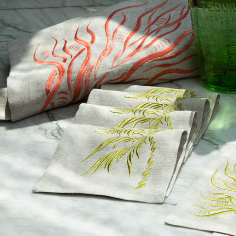 Euro Napkins | Windy Palm in Golden Lime | Set of Four