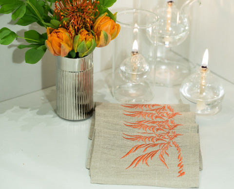 Euro Napkins | Windy Palm in Coral | Set of Four