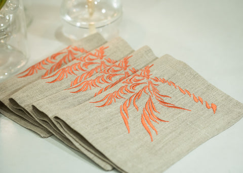 Euro Napkins | Windy Palm in Coral | Set of Four