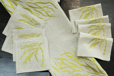 Euro Napkins | Windy Palm in Golden Lime | Set of Four