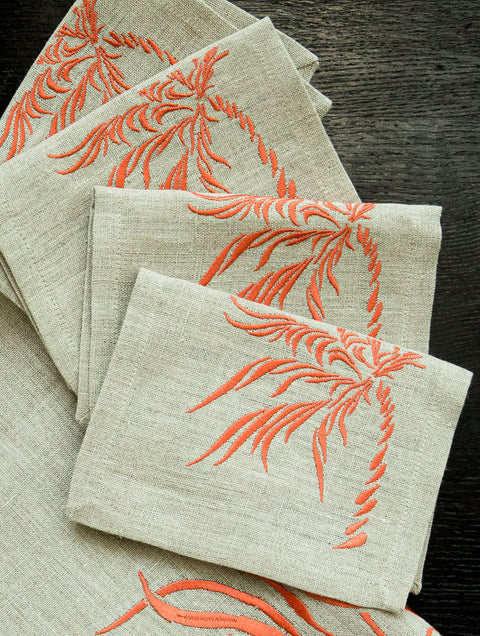 Euro Napkins | Windy Palm in Coral | Set of Four