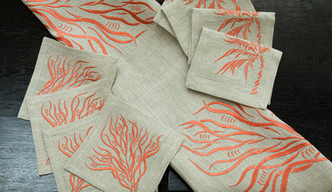 Euro Napkins | Windy Palm in Coral | Set of Four