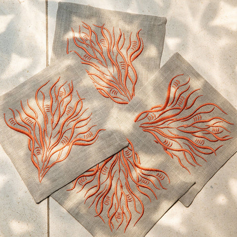 Cocktail Napkins | Branches in Coral | Set of Four