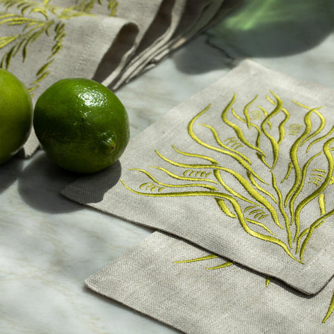 Cocktail Napkins | Branches in Golden Lime | Set of Four