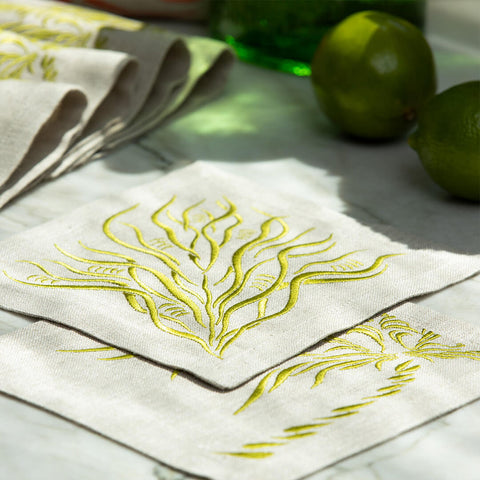 Cocktail Napkins | Branches in Golden Lime | Set of Four