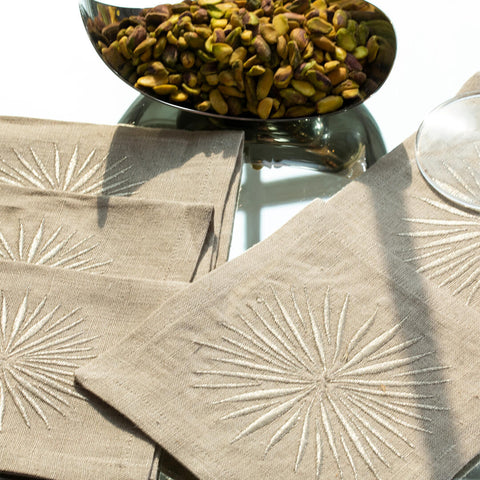 Cocktail Napkins | Starburst in Silver | Set of Four