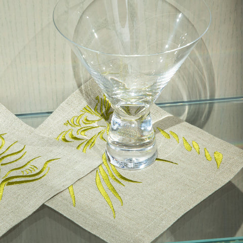 Cocktail Napkins | Windy Palm in Golden Lime | Set of Four