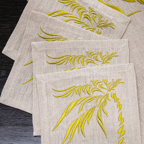 Cocktail Napkins | Windy Palm in Golden Lime | Set of Four