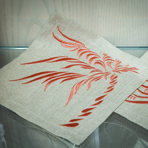 Cocktail Napkins | Windy Palm in Coral | Set of Four