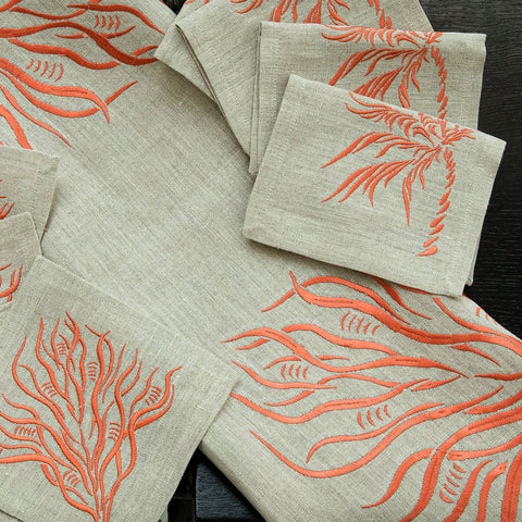 Cocktail Napkins | Windy Palm in Coral | Set of Four