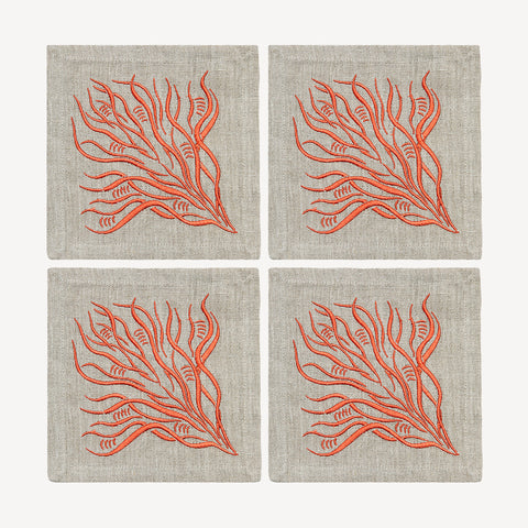 Cocktail Napkins | Branches in Coral | Set of Four