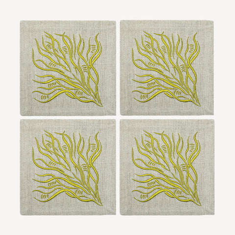 Cocktail Napkins | Branches in Golden Lime | Set of Four