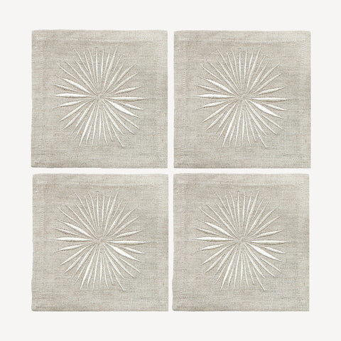 Cocktail Napkins | Starburst in Silver | Set of Four