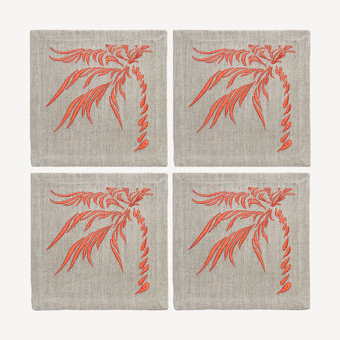 Cocktail Napkins | Windy Palm in Coral | Set of Four