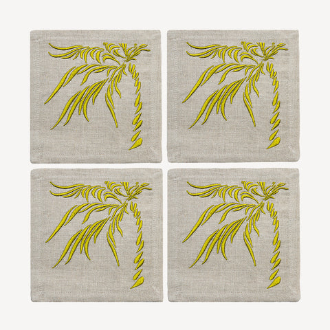 Cocktail Napkins | Windy Palm in Golden Lime | Set of Four