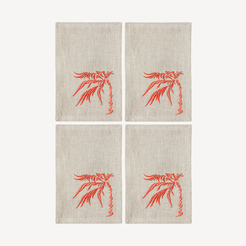 Euro Napkins | Windy Palm in Coral | Set of Four